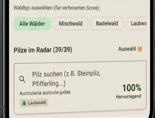 Waldtyp einstellen und Pilze ansehen – Screenshot