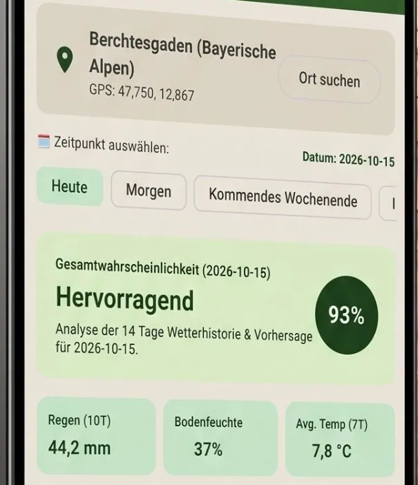 Zeitpunkt wählen und Prognose lesen – Screenshot